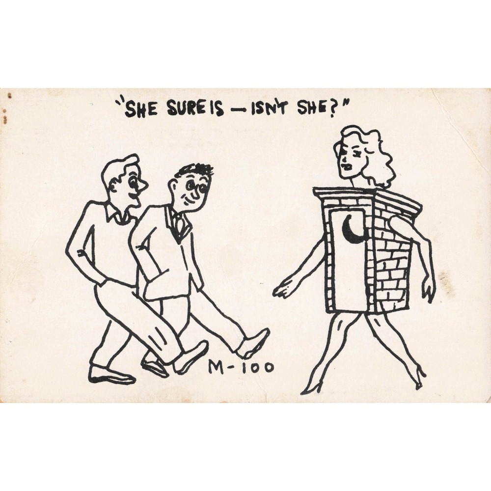 Vintage 1953 Comic Postcard M-100 Brick Outhouse Risque Humor M. & M. Company - Picture 1 of 2